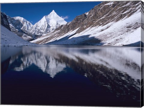 Framed Mount Jichu Drake in Sophu lake, Jigme Dorji NP, Bhutan Print