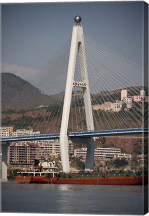 Framed River port, Badong, Suspension Bridge over Yangzi Print