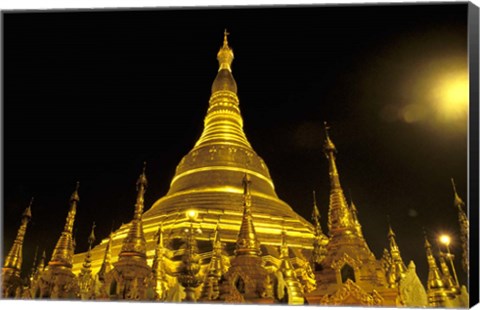 Framed Shwedagon Pagoda at Night, Yangon, Myanmar Print