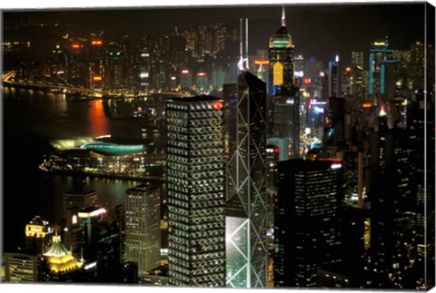 Framed Skyscrapers of Victoria Harbor, Hong Kong, China Print