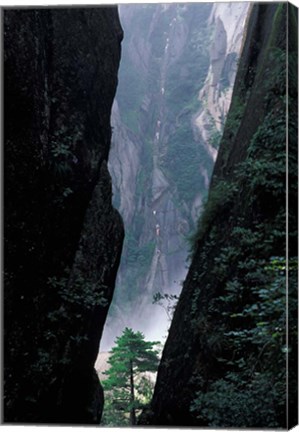 Framed Sheer Cliffs on Mt Huangshan (Yellow Mountain), China Print