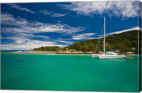 Framed Seychelles, La Digue Island, La Passe waterfront Print