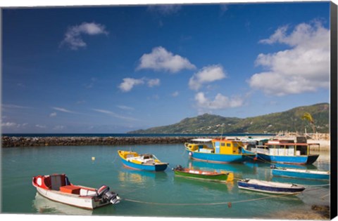 Framed Seychelles, Mahe Island, Bel Ombre, town pier Print