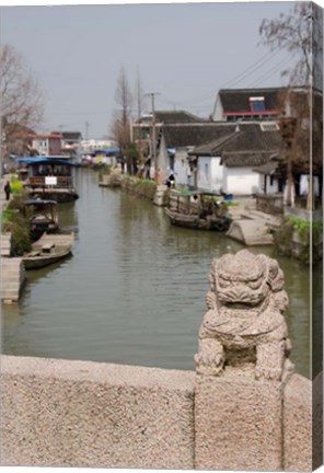 Framed Stone lion on bridge, Zhujiajiao, Shanghai, China Print