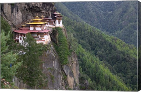 Framed Tiger&#39;s Nest Dzong Perched on Edge of Steep Cliff, Paro Valley, Bhutan Print