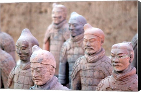 Framed Terra Cotta Warrior Heads, Xian, Shaanxi, China Print