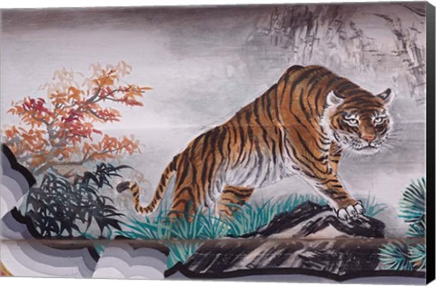 Framed Tiger Painting on Outdoor Corridors, Zhongshan Park, Beijing, China Print