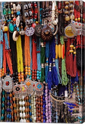 Framed Souvenir necklaces at market in Luxor, Egypt Print