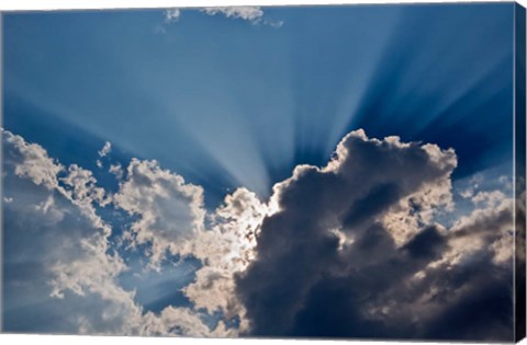 Framed Sunbeams streaking through clouds, Masai Mara, Kenya Print