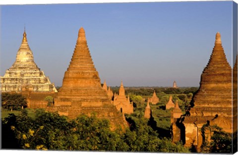 Framed Temples of Bagan Surrounded by Trees, Bagan, Myanmar Print