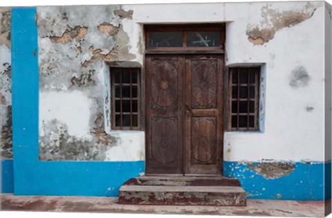 Framed Traditional carved door in Quirmbas National Park, Ibo Island, Morocco Print