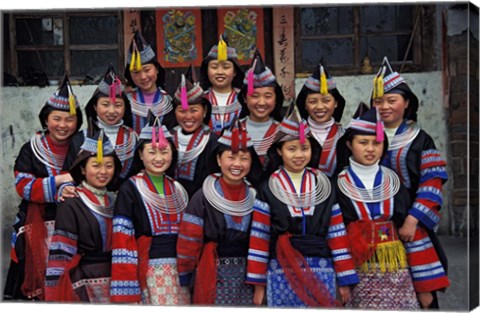 Framed Tip-Top Miao Girls in Traditional Costume, China Print