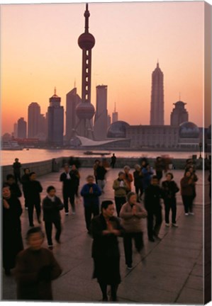 Framed Tai-Chi on the Bund, Oriental Pearl TV Tower and High Rises, Shanghai, China Print