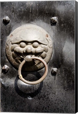 Framed Village door with ornate lion knocker, Zhujiajiao, Shanghai, China Print