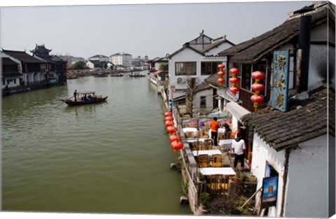 Framed View of river village with boats, Zhujiajiao, Shanghai, China Print