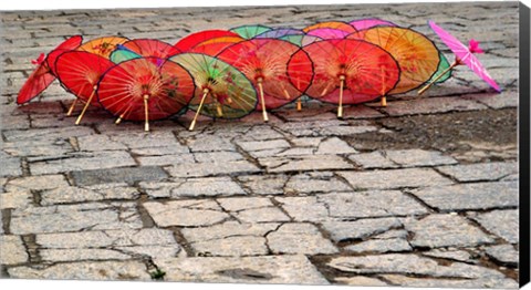 Framed Umbrellas For Sale on the Streets of Jinan, Shandong Province, China Print