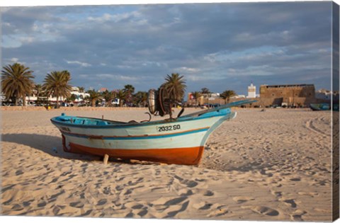 Framed Tunisia, Hammamet, Kasbah Fort, Fishing boats Print