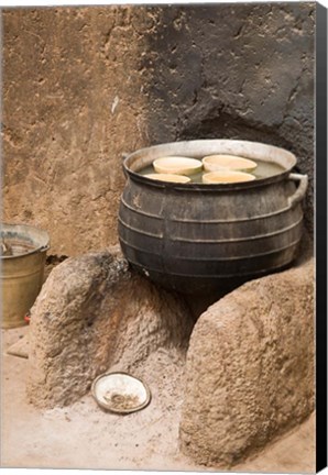 Framed West Africa, Ghana, Nakpa. Pot on stove, mud dwelling Print