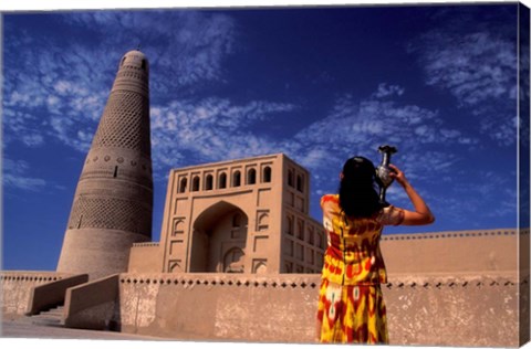 Framed Uighur Girl Carrying Jar, Turpan, Xinjiang Province, Silk Road, China Print