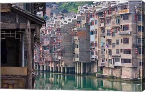 Framed Traditional houses on Wuyang River, Zhenyuan, Guizhou, China Print