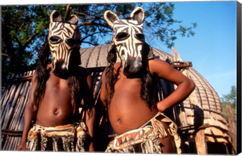 Framed Zulu Zebra Masked Dancers, South Africa Print