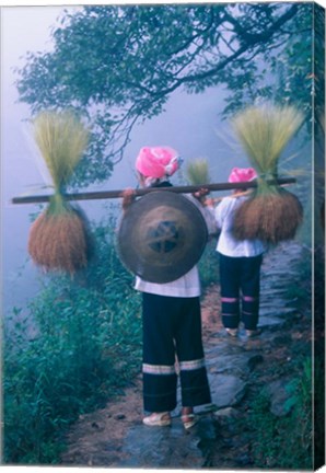 Framed Zhuang Girls Carrying Hay, China Print