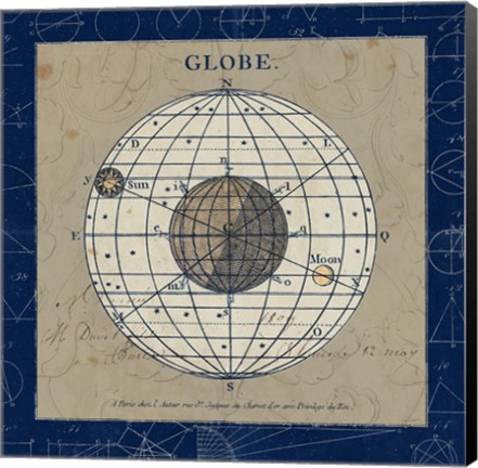 Framed Globe Blue Print