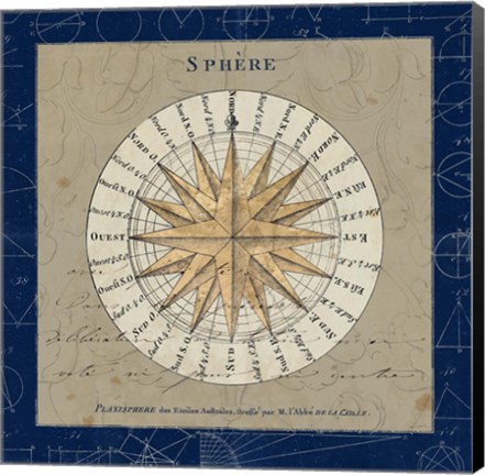 Framed Sphere Compass Blue Print