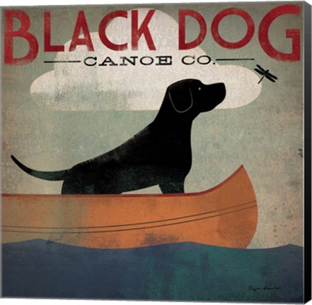 Framed Black Dog Canoe Print