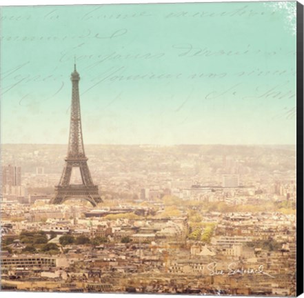 Framed Eiffel Landscape Letter Blue II Print