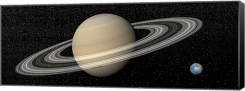 Framed Large planet Saturn and its rings next to small planet Earth Print