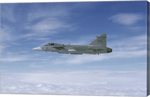 Framed Saab JAS 39 Gripen fighter of the Swedish Air Force Print