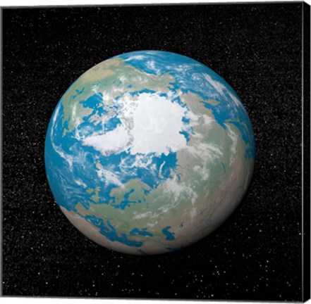 Framed 3D rendering of planet Earth centered on the North Pole Print