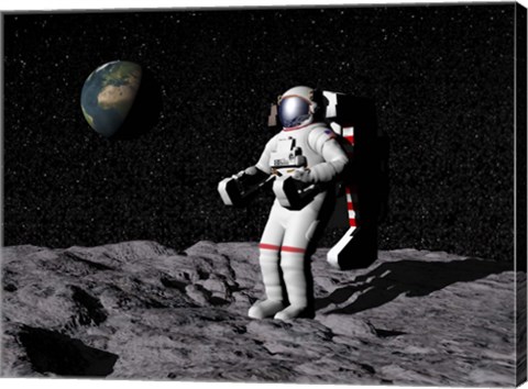 Framed Astronaut on moon with Earth in the background Print