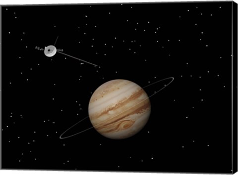 Framed Voyager Spacecraft near Jupiter and its Unrecognized Ring Print