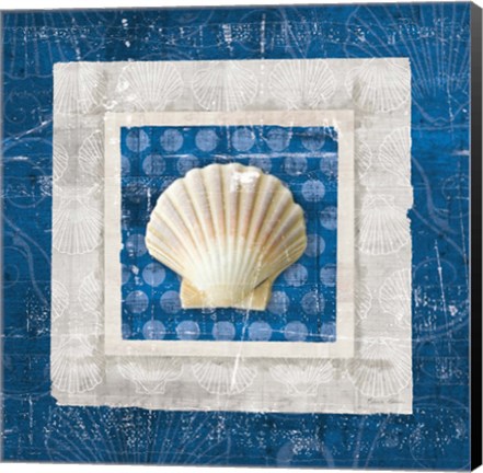 Framed Sea Shell III on Blue Print