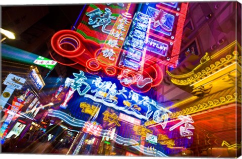 Framed China, Shanghai, Nanjing Road, Neon signs Print