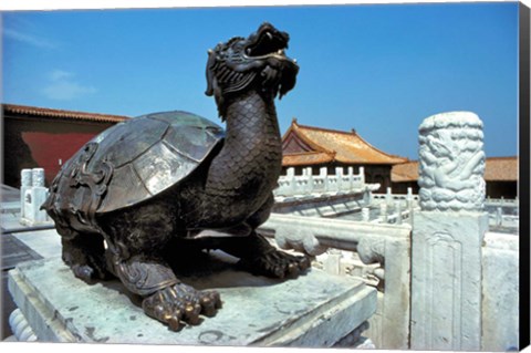 Framed China, Beijing, Forbidden City, Turtle statue Print