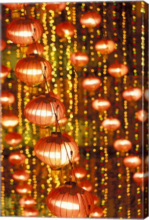 Framed Beijing Hotel Lobby and Red Chinese Lanterns, China Print