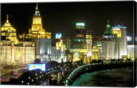 Framed View of the Bund Area Illuminated at Night, Shanghai, China Print