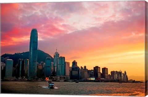 Framed Victoria Peak as seen from a boat in Victoria Harbor, Hong Kong, China Print