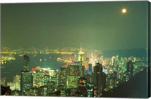 Framed City Lights at Twilight From Victoria Peak, Central District, Hong Kong, China Print