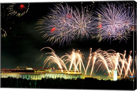 Framed China, Beijing, Fireworks over Tienanmen Square Print