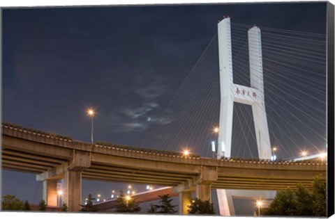 Framed Full Moon Rises Above Nanpu Bridge over Huangpu River, Shanghai, China Print