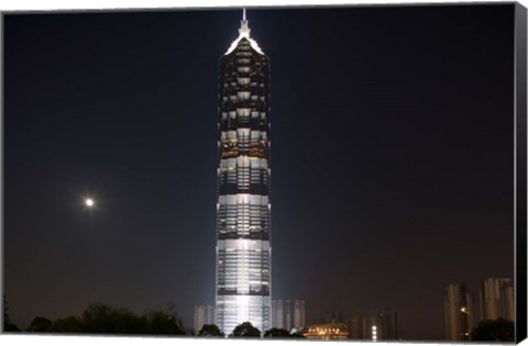 Framed Full Moon Rises Behind Jin Mao Tower in Pudong Economic Zone, Shanghai, China Print