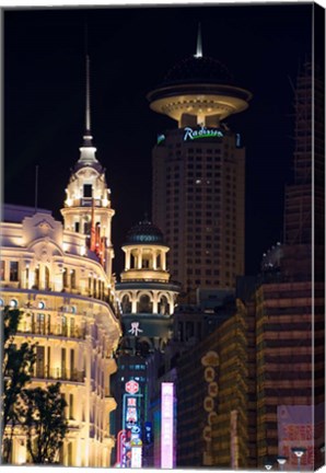 Framed Radisson Hotel and Neon-Lit Shopping District along Nanjing Road, Shanghai, China Print