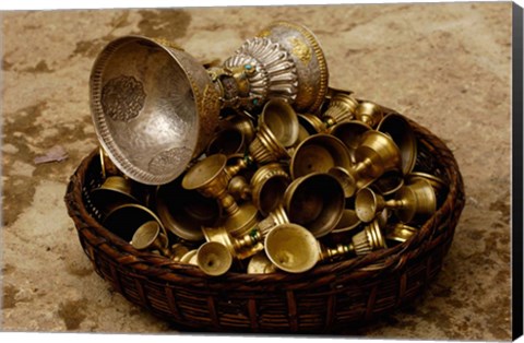 Framed Brass Yak Butter Tea Cups in Songzhanling Monastery, Zhongdian, Deqin Tibetan Autonomous Prefecture, Yunnan Province, China Print