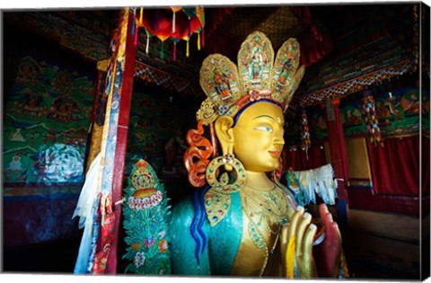 Framed Golden Maitreya Buddha, Thiksey Monastery, Thiksey, Ladakh, India Print