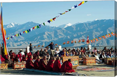 Framed Tibetan Ceremony in Shanti Stupa, Leh, Ladakh, India Print