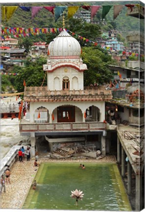 Framed Sri Guru Nanak Ji Gurdwara Shrine, Manikaran, Himachal Pradesh, India Print